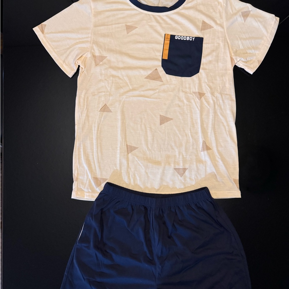 Navy and Cream T-Shirt and Shorts Set